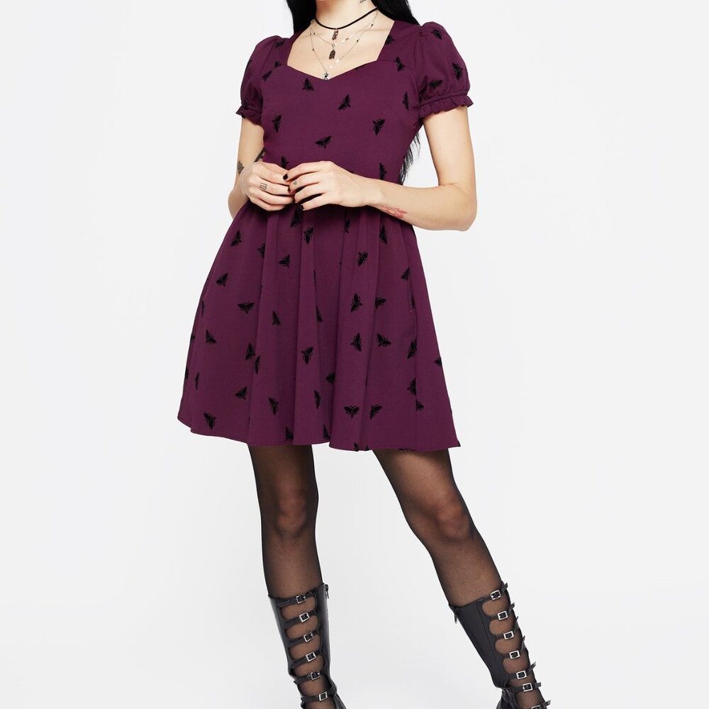 Disturbia Styx Moth Flocked Velour Print Mini Dress - Women's US Size 14 NWT